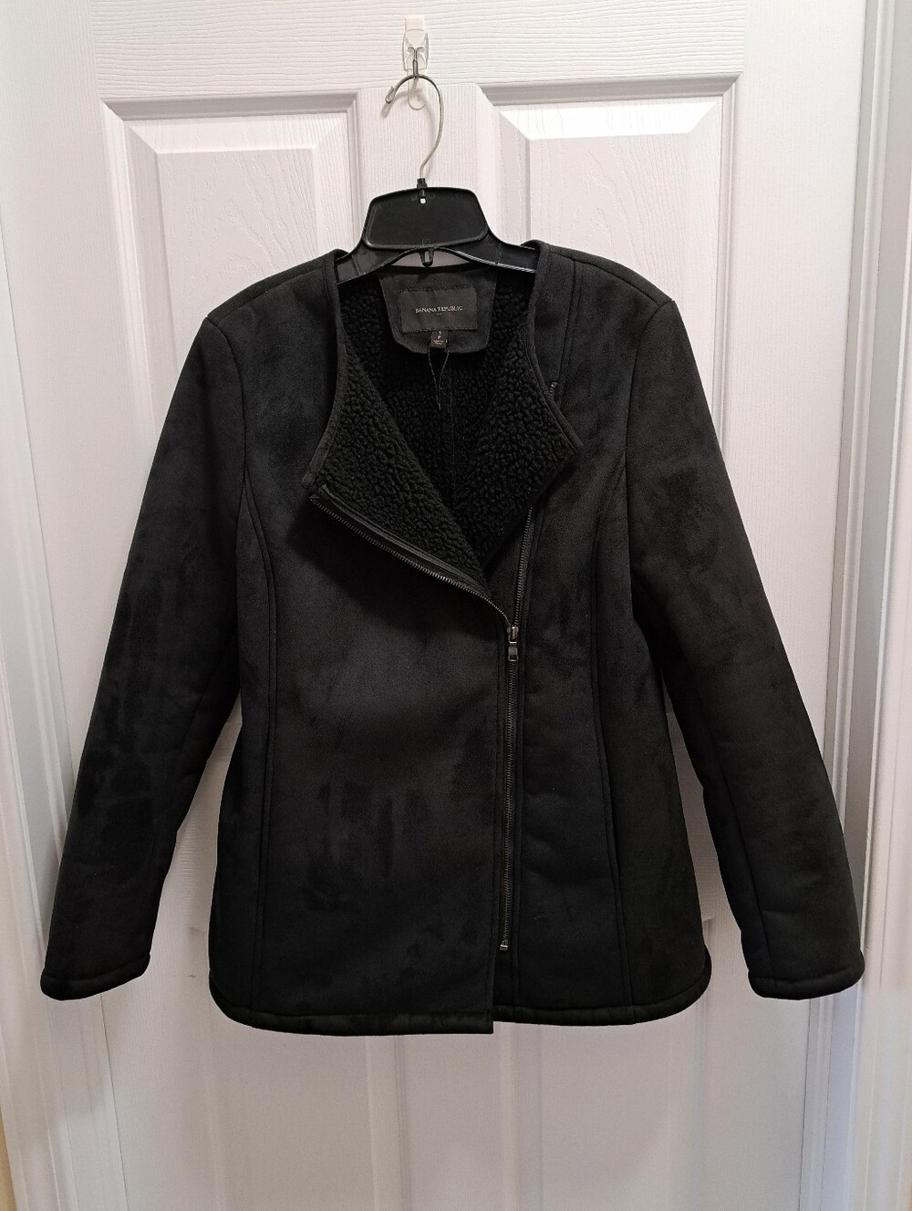 Banana Republic Factory Black Faux-Suede Sherpa Jacket Size Small Moto Fall